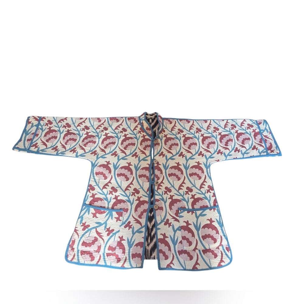 Reversible Quilted Print Jacket Front Pockets From Uzbekistan OS